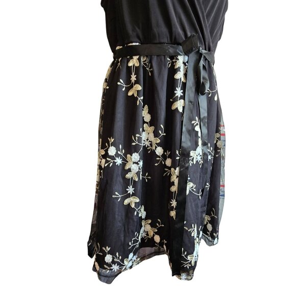 Womens Black Floral Sleeveless Wrap Dress 2X With Tie Waist & V-Neckline JJ3997 - Picture 7 of 7
